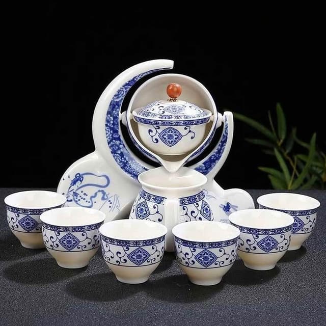 月如意青花瓷大套裝9件組 茶具大全配 入厝禮 搬家禮 開店禮 泡茶壺  茶具組 泡茶組 旅行茶具 自動茶具 