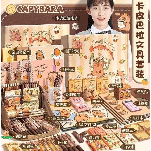 卡皮巴拉文具套裝禮盒小學女孩高顏值生日禮物兒童學習用品大禮包