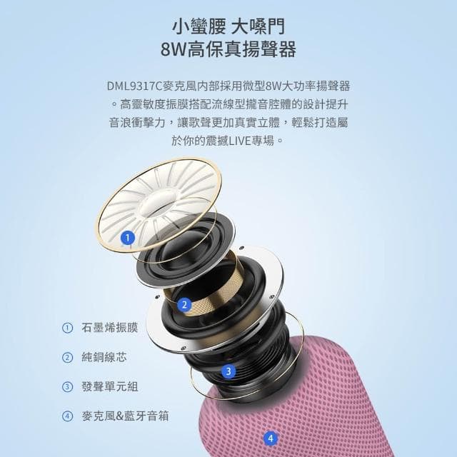 【Philips 飛利浦】唱放一體麥克風 多功能一體式藍牙音響 卡拉OK 行動卡拉OK KTV 麥克風 DLM9317CP