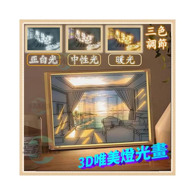 燈光畫 會發光的畫 LED 三色燈光 裝飾畫 裝飾臺燈 氛圍燈 創意小夜燈 交換禮物 擺件 生日禮物