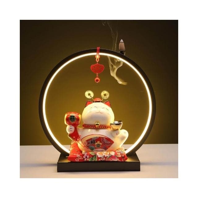 現貨免運 招財貓儲錢罐存錢罐招財貓倒流香擺件招財貓燈圈陶瓷存錢罐店鋪招財貓存錢筒開店禮物開業閉幕