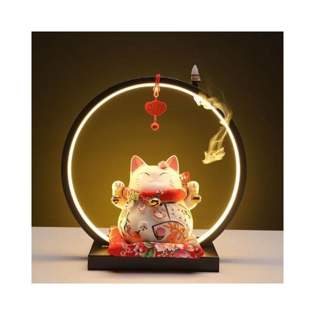 現貨免運 招財貓儲錢罐存錢罐招財貓倒流香擺件招財貓燈圈陶瓷存錢罐店鋪招財貓存錢筒開店禮物開業閉幕