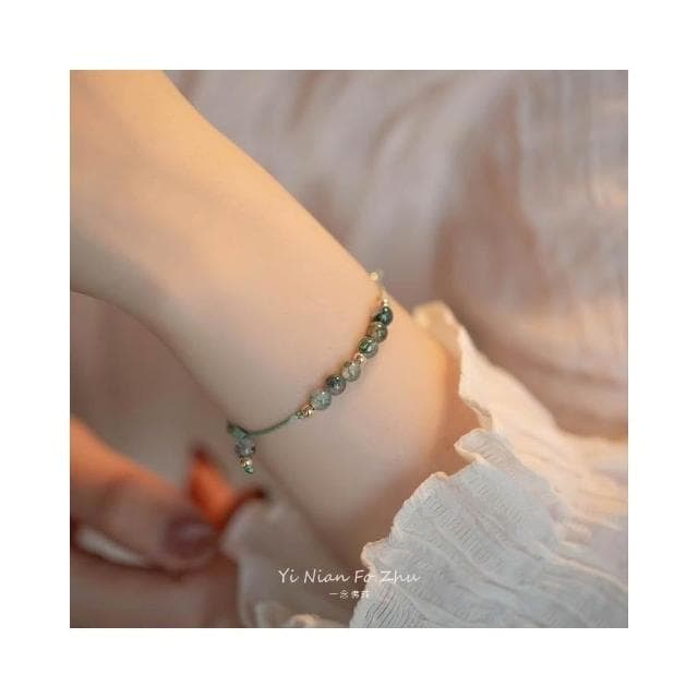【開運堂】現貨 水草瑪瑙葡萄石手工編織手繩天然石幸運金珠小眾設計禮物14k金輕奢疊戴手鍊