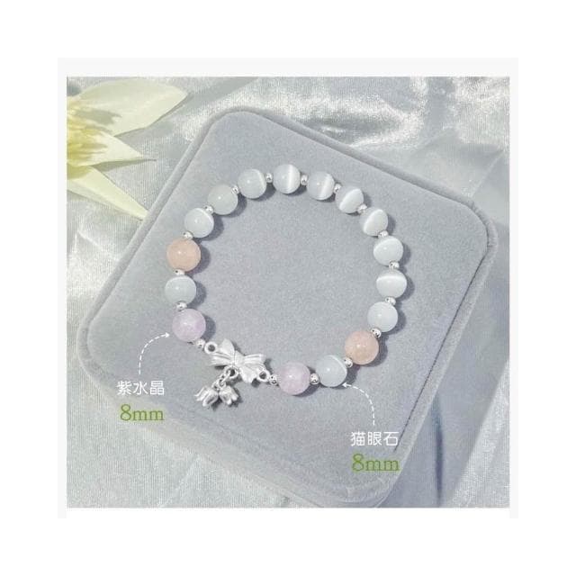 【開運堂】現貨  ８ｍｍ蝴蝶結兩世歡貓眼石手鍊女生薰衣草紫水晶手串閨蜜手飾品聖誕節情人節情侶聖誕節禮物