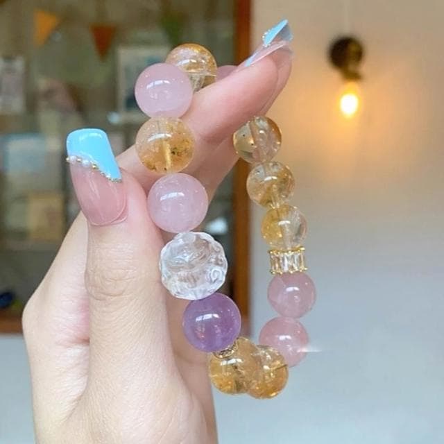 【LEESA】水晶手鍊\手串\黃水晶\水晶串珠\天然玉石\閨蜜手鍊\招財\開運手鍊\招桃花\飾品\手鍊\串珠手鍊\女生手鍊\禮物