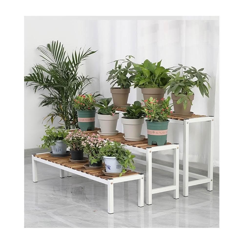 实木铁艺阳台花架 落地式客厅阶梯多层置物架 多肉花盆架 植物摆放架 陽台家用階式擺放架 鐵藝實木多肉花盆架戶外庭院盆栽架