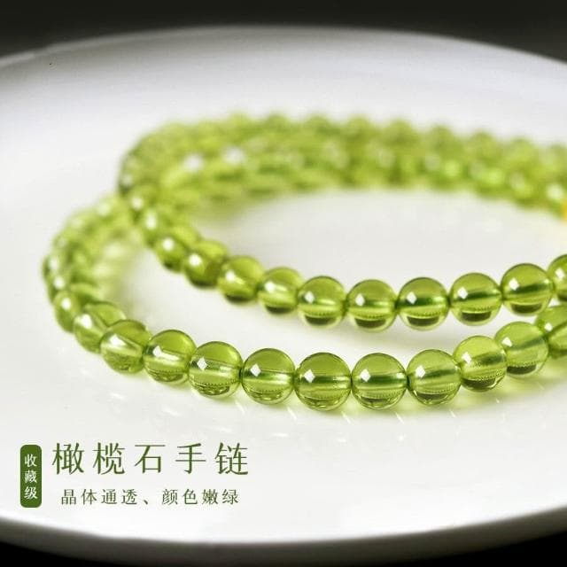 天然橄欖石手串冰透綠色寶石水晶女士禮物生日石中式顯白手鏈