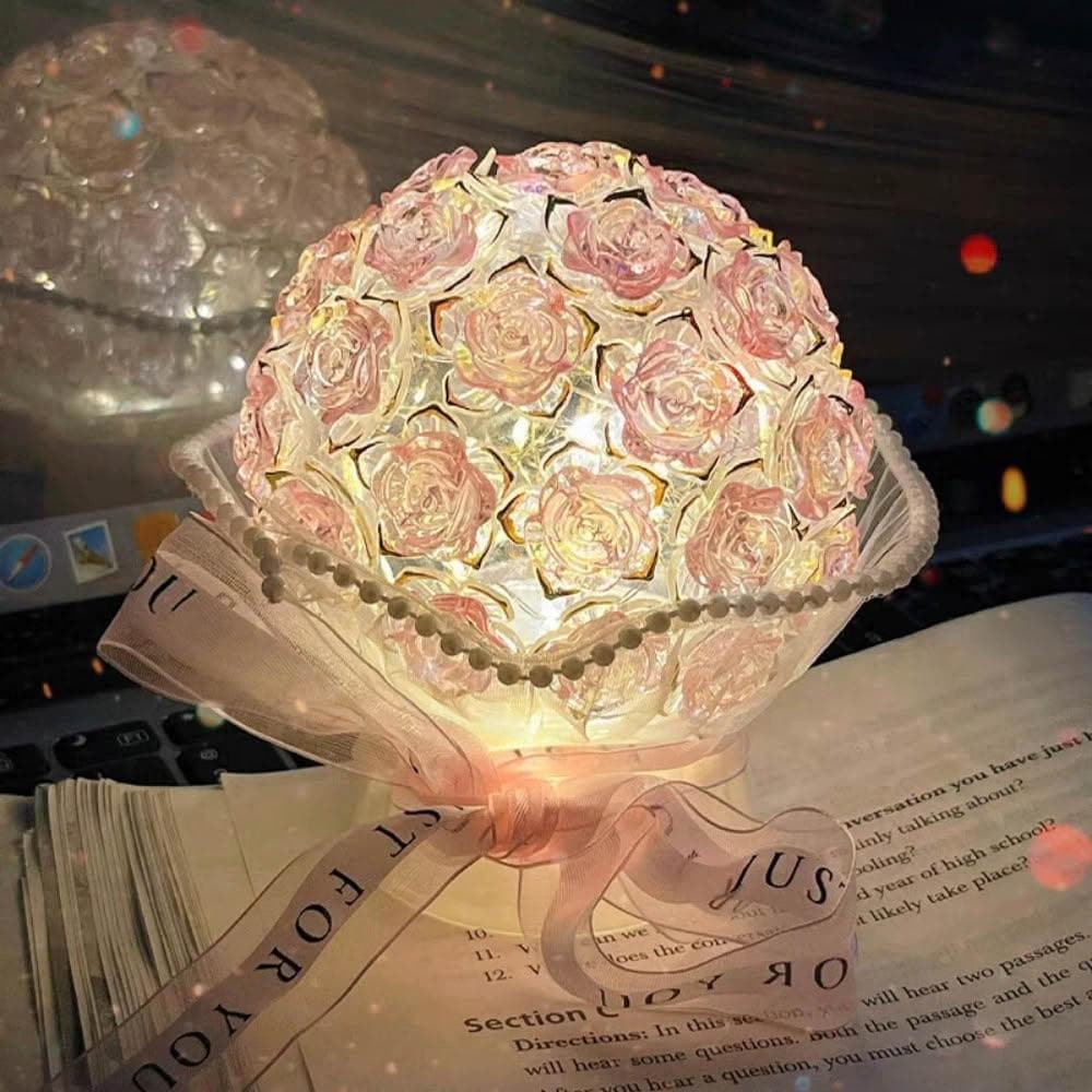 玫瑰小夜燈 手工DIY 小夜燈材料包 手工編織 簡約發光 送朋友 節日生日 手工禮物 花束小夜燈 禮物