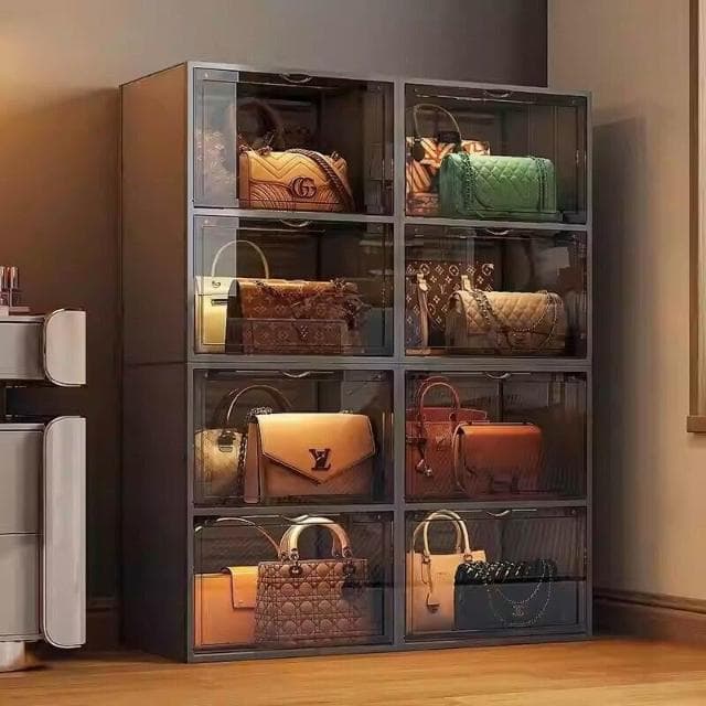 落地置物架 包包收納神器 家用多層透視盒子手袋展示櫃防塵