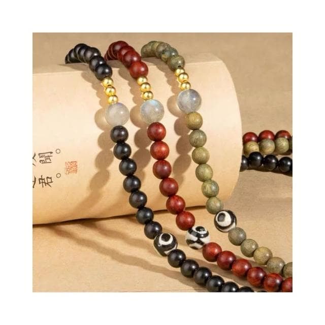 【開運堂】現貨 6mm紫檀木+天然灰月光多圈復古手串新中式國潮綠檀串珠手鍊天珠灰月光手飾