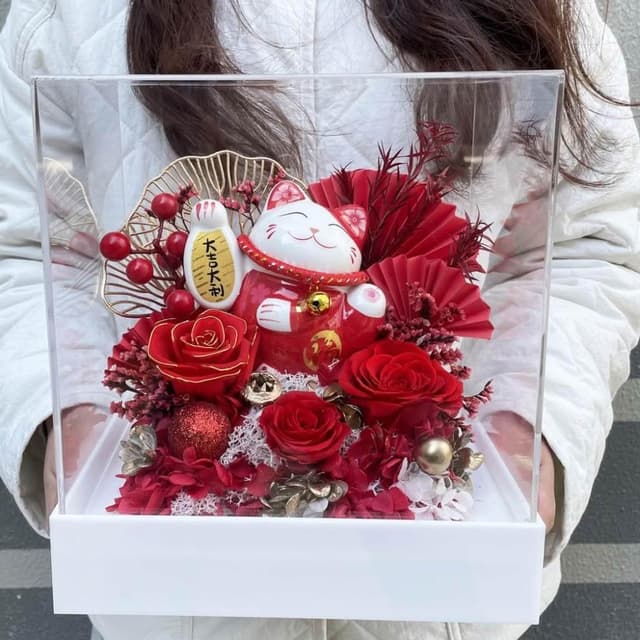 亞剋力招財貓送朋友開業禮物辦公室禮物永生花招財貓擺件高檔精緻