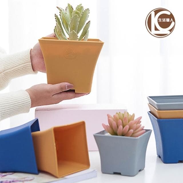 【生活職人】盆栽 塑膠花盆 花盆 盆栽容器 一組2個 莫蘭迪 四方透氣盆 仿水泥盆 花器 盆器 大花盆 多肉植物