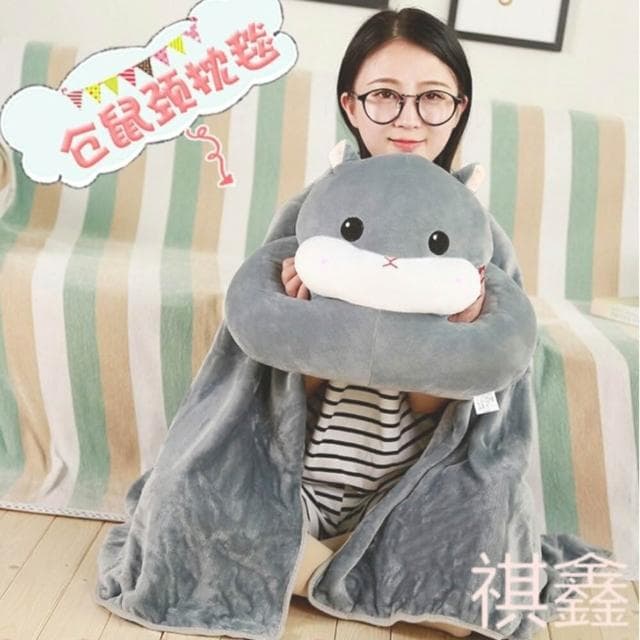 優藝生活百貨 台灣出貨  可愛倉鼠午睡枕  辦公室午睡枕  兒童午睡枕 抱枕毯 交換禮物 聖誕禮物