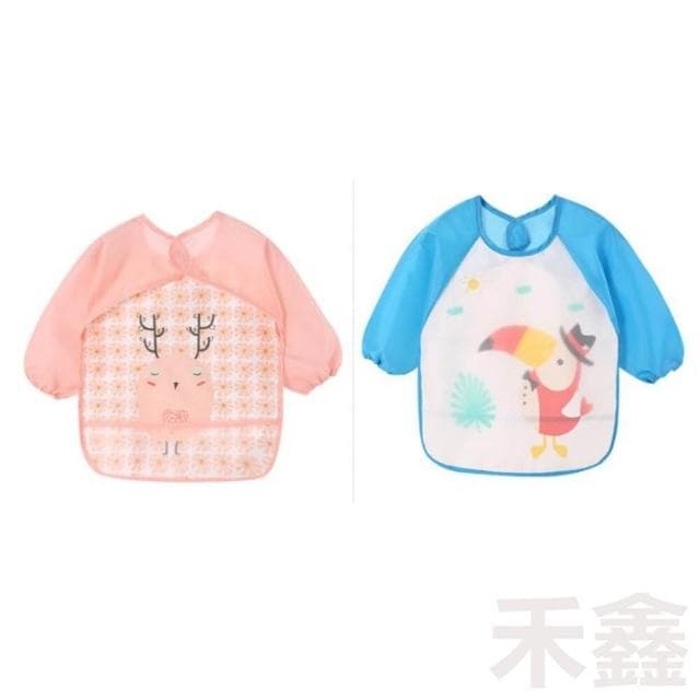 Q貝比 現貨 寶寶飯兜儿童棉質長袖罩衣EVA防水飯衣嬰兒反穿衣