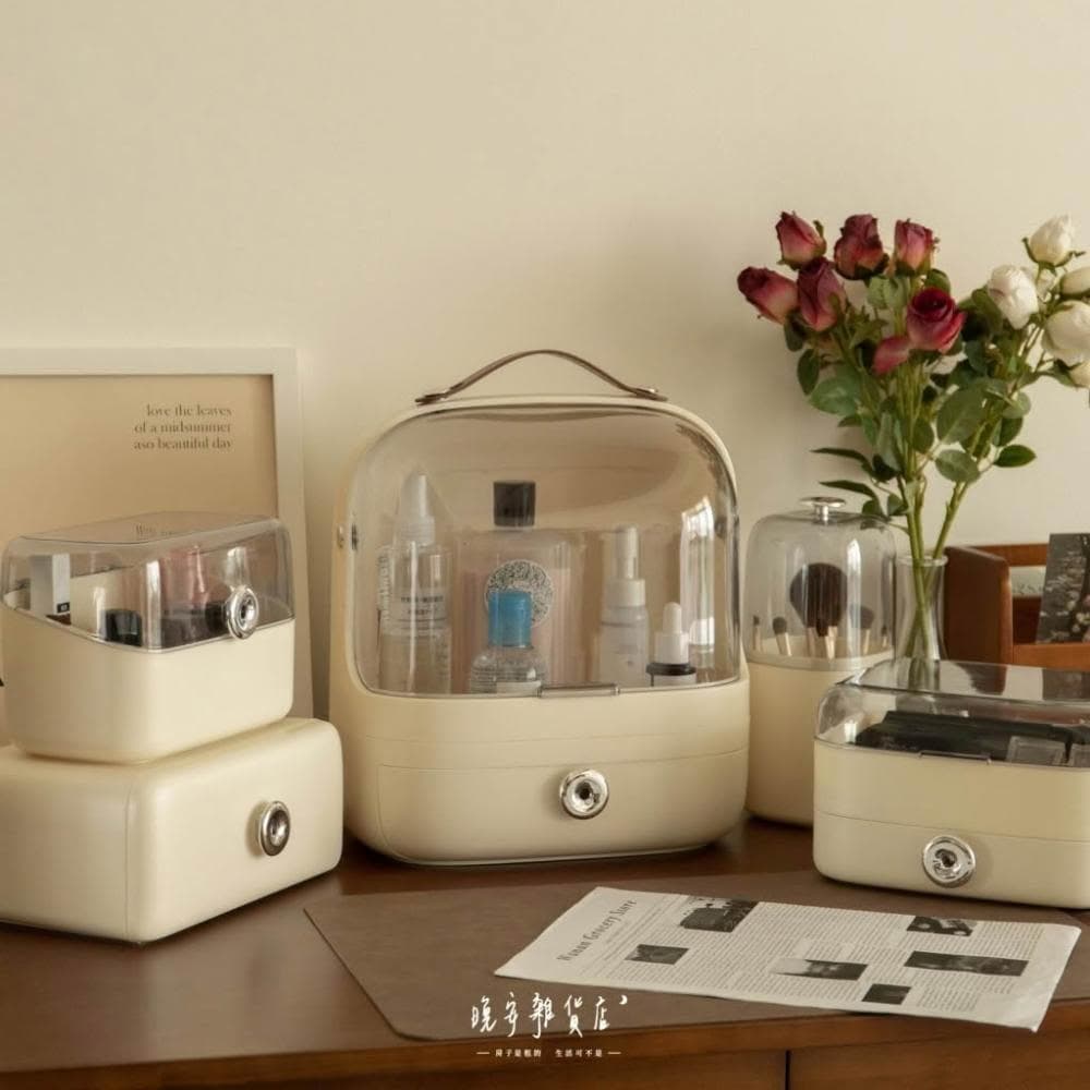 【晚安雜貨店】化妝品全系列の現貨 奶油風化妝品收納 刷具 口紅 粉餅收納 保養品收納盒 桌上收納箱  wanan/ …