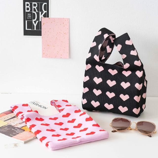 【AHUA 阿華有事嗎】AHUA阿華有事嗎 韓系包包 滿版愛心針織手提包 B0076 韓妞必備包 百搭配件 包包 袋子 手袋 肩包 日系