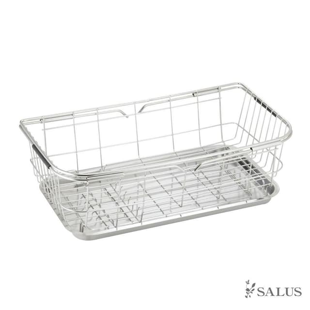 日本 SALUS 滑動式不鏽鋼碗盤瀝水籃組 (碗碟收納架/廚房瀝水籃/碗盤瀝水架/水槽濾水架/碗盤架)