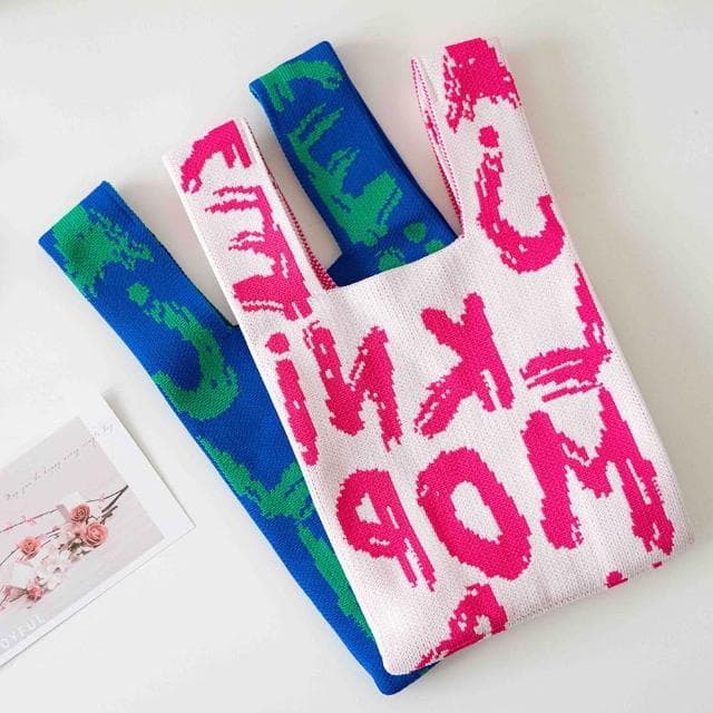 【AHUA 阿華有事嗎】AHUA阿華有事嗎 韓系包包 噴漆英文針織手提包 B0073 韓妞必備包 百搭配件 包包 袋子 手袋 肩包 日系