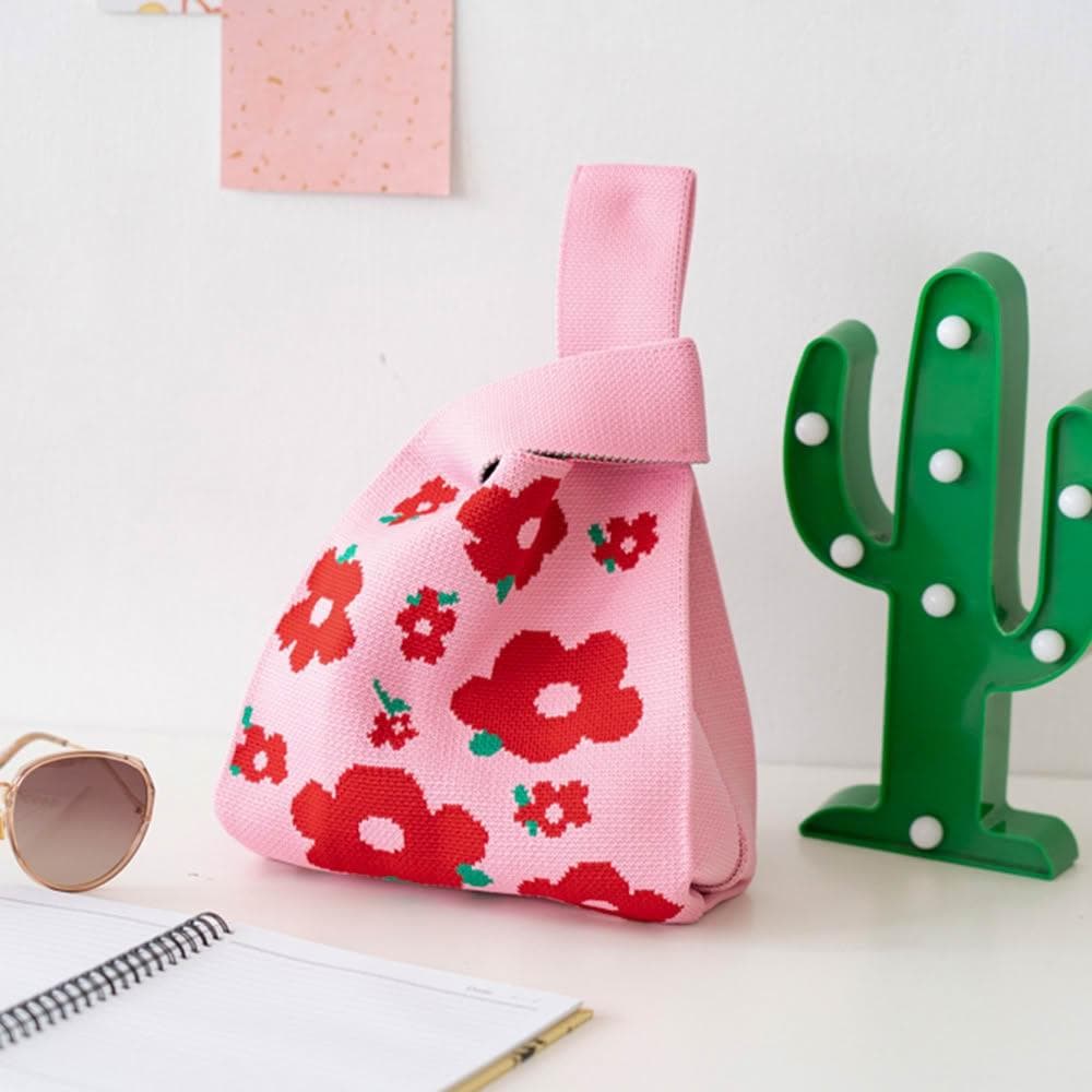 【AHUA 阿華有事嗎】AHUA阿華有事嗎 韓系包包 滿版五瓣紅花針織手提包 B0074 韓妞必備包 百搭配件 包包 袋子 手袋 肩包 日系