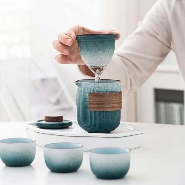 磨砂感旅行茶具組 攜帶式茶具 快客杯組 便攜式旅行茶具 戶外泡茶具 隨身茶具 功夫茶具 露營茶具茶壺 便攜茶具茶具組