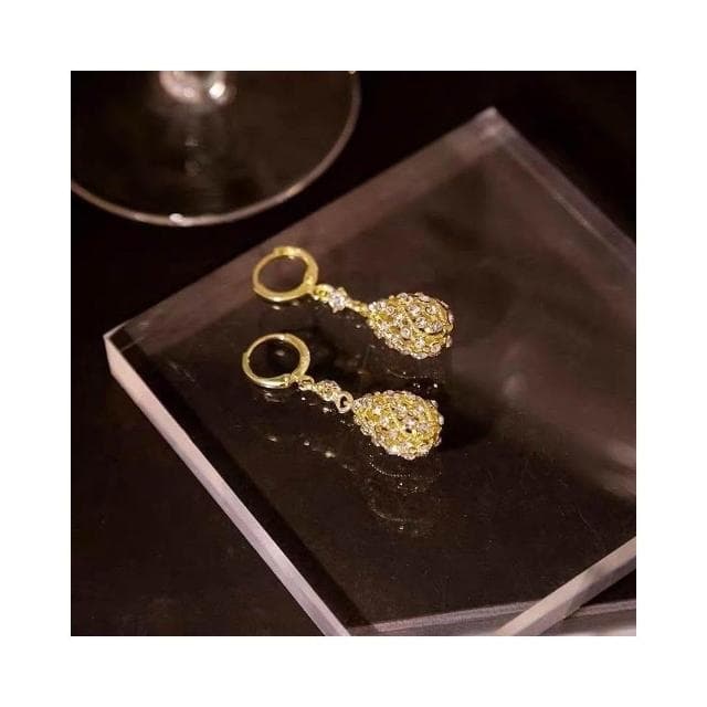 {遇見臻品}BG203時尚鑽耳飾輕奢時尚精緻端莊優雅水滴百搭女顯臉瘦耳環復古輕奢風網狀精緻石鑲鑽水滴耳環法式感耳環