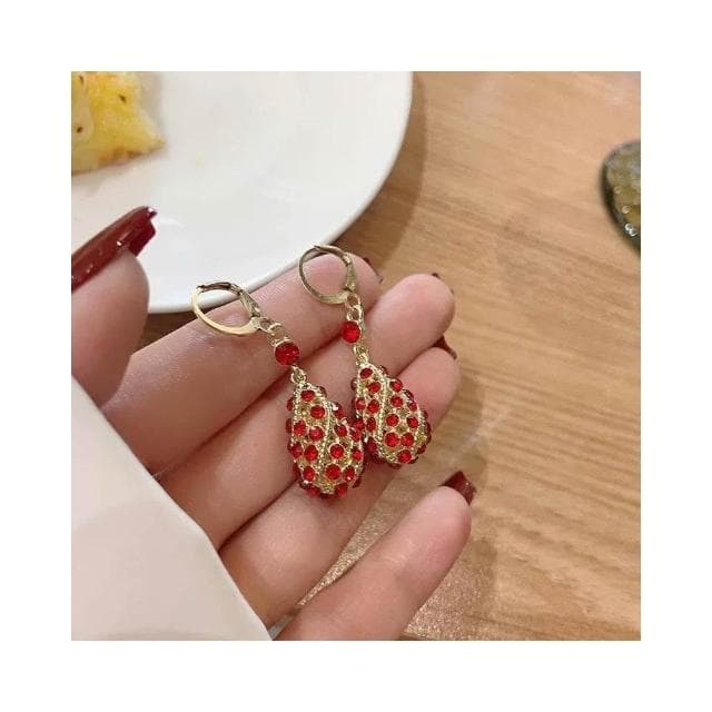 {遇見臻品}BG203時尚鑽耳飾輕奢時尚精緻端莊優雅水滴百搭女顯臉瘦耳環復古輕奢風網狀精緻石鑲鑽水滴耳環法式感耳環