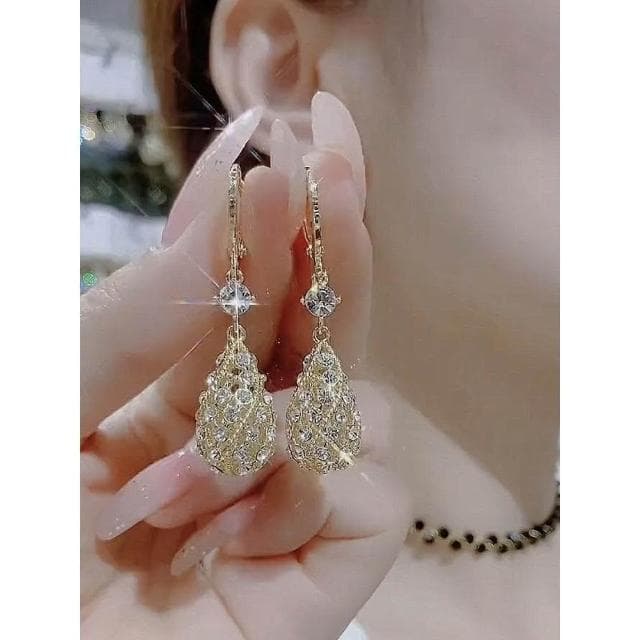 {遇見臻品}BG203時尚鑽耳飾輕奢時尚精緻端莊優雅水滴百搭女顯臉瘦耳環復古輕奢風網狀精緻石鑲鑽水滴耳環法式感耳環