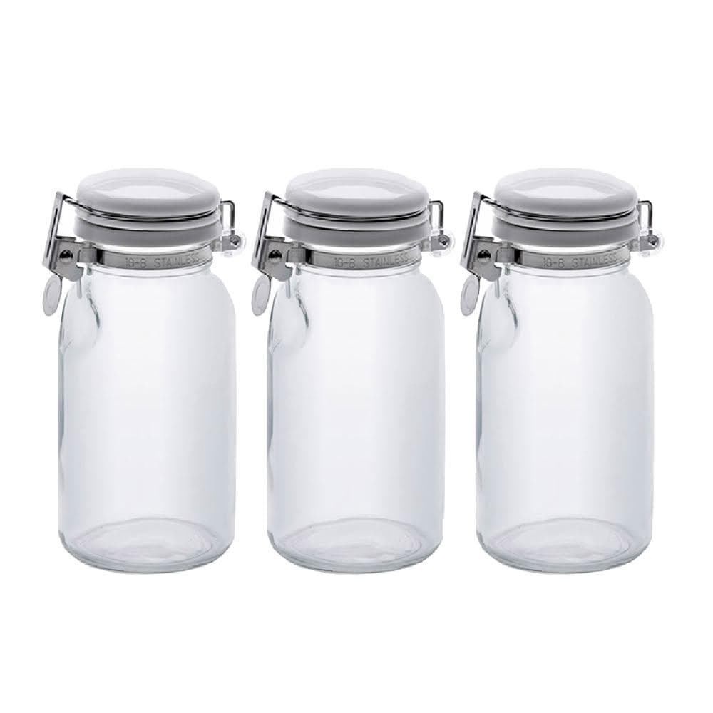 【Seisho 星硝】日本製按壓式玻璃密封醬料瓶300ml-3入組 (油醋瓶/調味料罐/油瓶/醃漬瓶/醬油瓶)