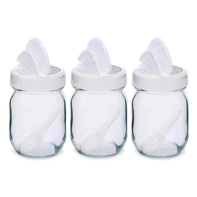 【Seisho 星硝】2WAY雙開口玻璃調味料罐320ml-3入組 附匙 (調味料罐/鹽罐/調味瓶/胡椒罐)