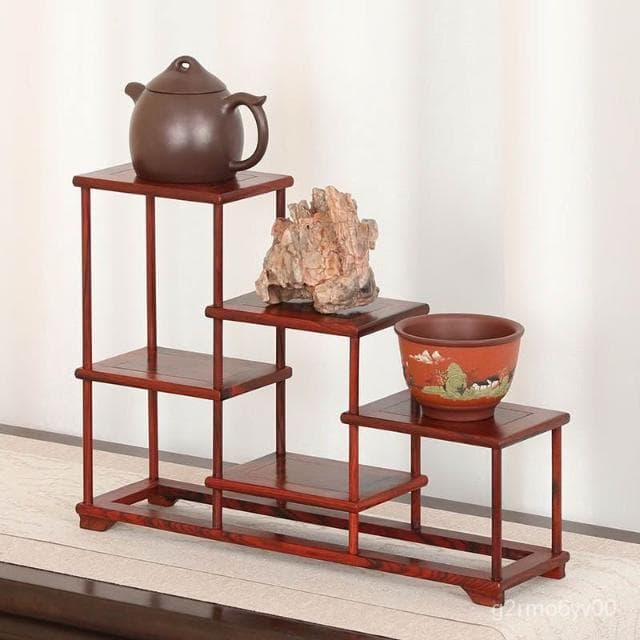 實木中式小多寶閣紫砂茶壺茶具架子置物架擺件展示架古董架茶杯收納架 晾杯架 杯子置物架 水杯託 PAQR