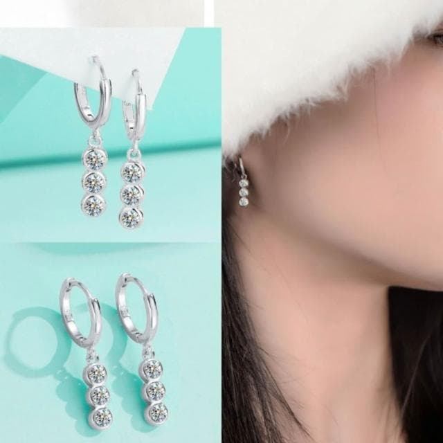 【米蘭精品】現貨+預購 頂級莫桑鑽石耳環925純銀女銀飾(陶氣三鑽耳鉤女飾品74lr52)