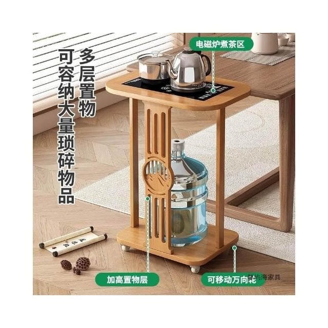 實木移動茶水櫃茶桌邊櫃泡茶臺家用燒水壺一體邊櫃辦公室茶具置物S1