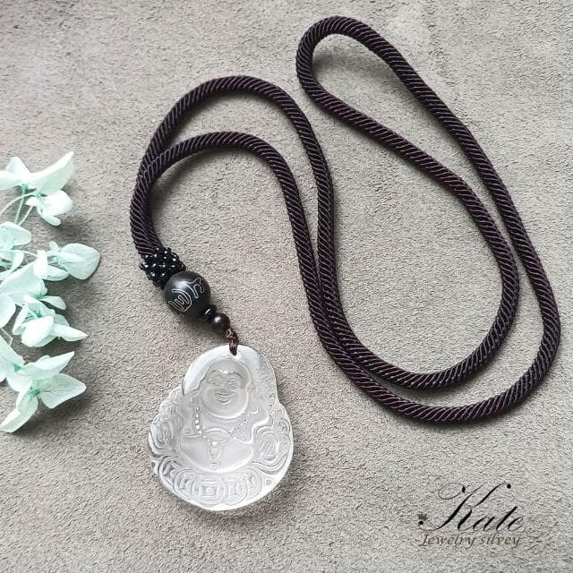 【KATE】銀飾 財神爺彌勒佛菩薩天然白水晶項鍊 笑面佛 佛公 六字箴言 淨化磁場 招財水晶 大肚佛 招財水晶 生日禮物 長輩禮物 