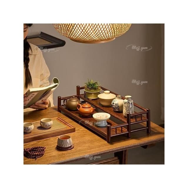 茶杯架子 中式小型博古架 茶具茶壺收納架 茶桌桌面擺件架子 復古置物架 茶具桌面展示架 雙層臺面置物架