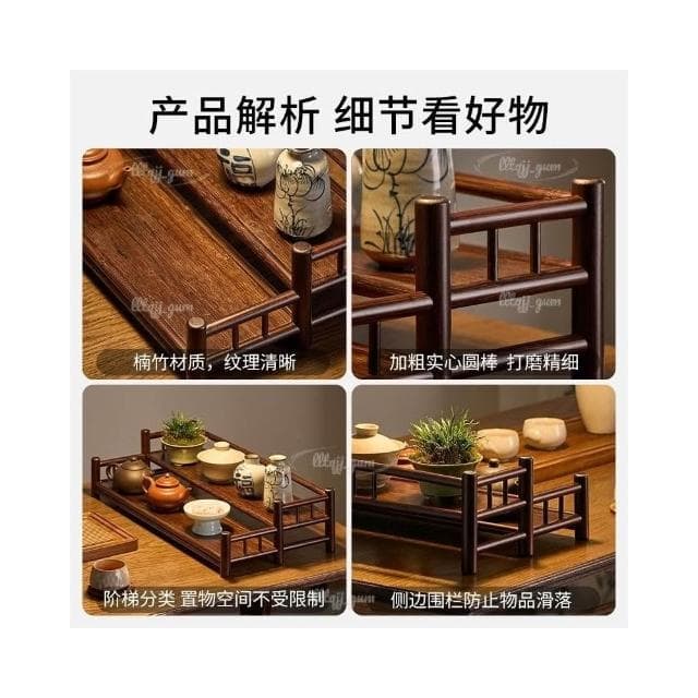 茶杯架子 中式小型博古架 茶具茶壺收納架 茶桌桌面擺件架子 復古置物架 茶具桌面展示架 雙層臺面置物架