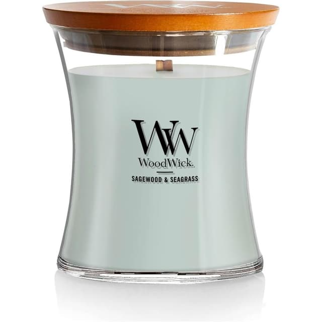 【WoodWick】美國WOODWICK 沙漏蠟燭 9.7oz 【鼠尾草木&海草】SAGEWOOD&SEAGRASS 香氛蠟燭