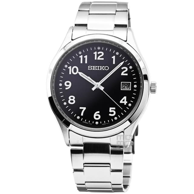 【SEIKO 精工】【柒號本舖】SEIKO精工藍寶石太陽能時尚鋼帶男錶-黑面 / SBPX155