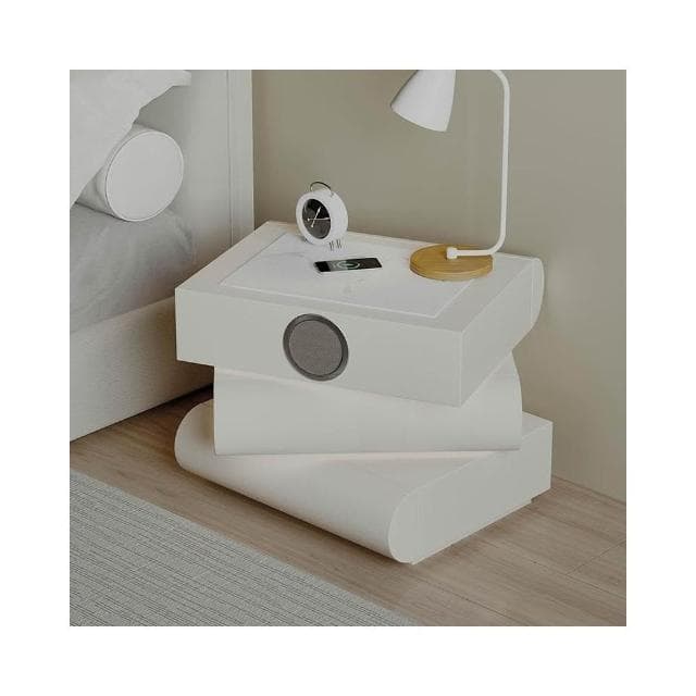 可旋轉智能床頭櫃月半全實木現代簡約奶油風無線充電帶燈藍牙音響