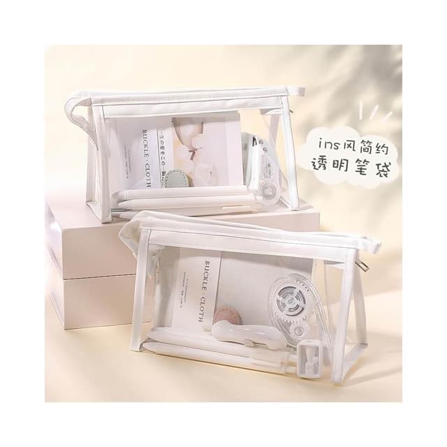卡通透明筆袋 高顏值大容量女簡約初中生高中大學生日系三角化妝包