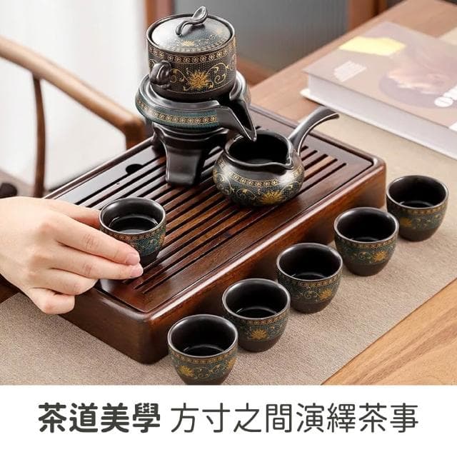 半自動茶具組 茶道泡茶器 泡茶禮盒 中式茶具套組 陶瓷琺瑯彩茶具 泡茶器 公杯 品茗杯 茶具禮盒 品茶組165-TA6S