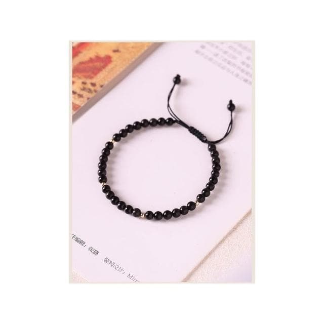 【開運堂】夜中星 4mm天然黑曜石黑瑪瑙手鍊手工編織手繩手工編繩情人節聖誕節禮物情侶 開運堂