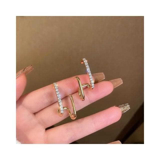 {遇見臻品}BG086雙層u型耳環女韓版時尚閃鑽配飾時尚氣質耳環基本款純銀耳環優雅氣質金屬耳環韓國冷淡風簡約耳環
