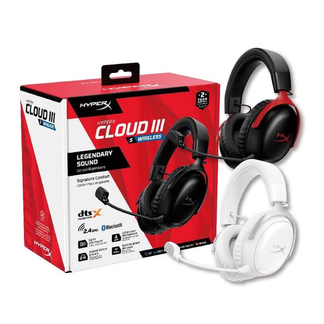 【HyperX】Cloud III S Wireless 颶風3S 無線雙模式遊戲電競耳機(黑/黑紅/白)