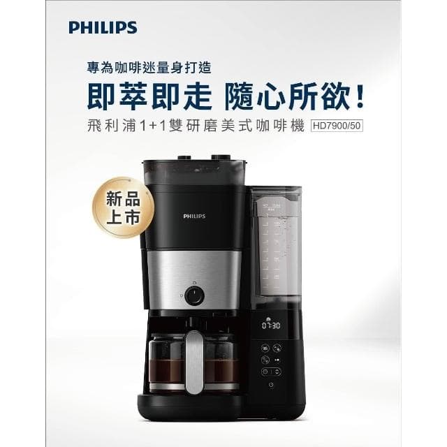 【Philips 飛利浦】PHILIPS 飛利浦全自動雙研磨美式咖啡機 HD7900