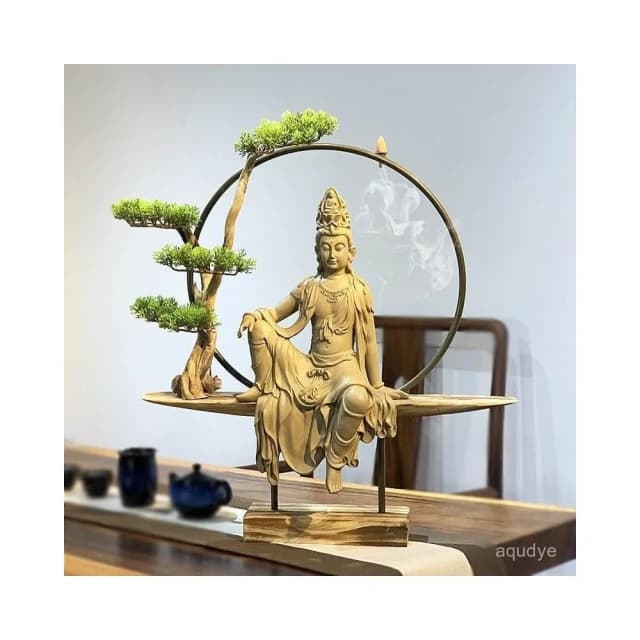 觀音菩薩佛像 自在觀音菩薩 開運 平安 倒流香爐 客廳擺件 玄關桌擺件 茶室裝飾 禪意擺設 禮品 開幕送禮 喬遷禮品