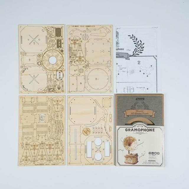 【鋼普拉】現貨 Robotime 若態 3D TG408 留聲機 GRAMOPHONE 組裝 木製模型 復古 禮物