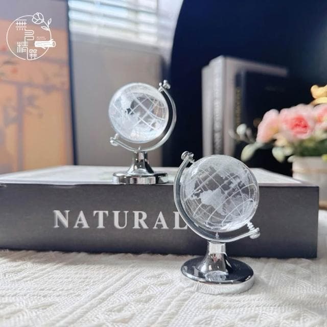 迷你水晶地球儀｜地球可以轉動｜桌面擺件｜小紅書 水晶球 交換禮物 拍照道具 桌面擺件 聖誕節禮物 地球