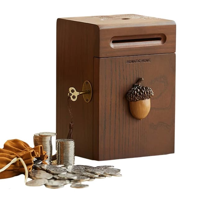 芯毅 帶鎖儲錢罐 實木存錢罐 可存可取生日禮物 儲錢罐創意禮品 儲蓄罐 存錢筒 大容量存錢 交換禮物