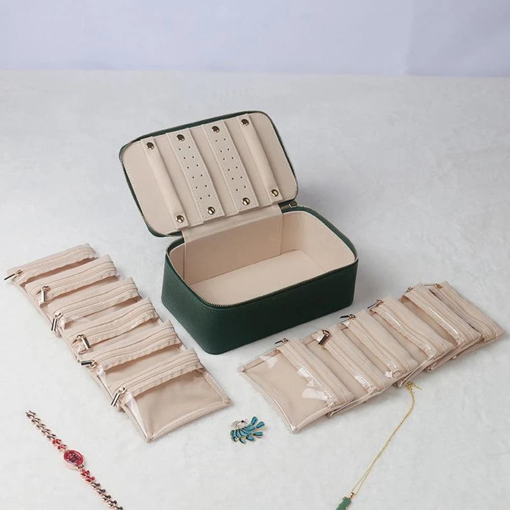 【Porabella】大容量便攜式分裝袋首飾盒｜耳飾戒指分區收納｜單層拉鍊設計｜耳環戒指項鍊收納好幫手｜質感禮物首選