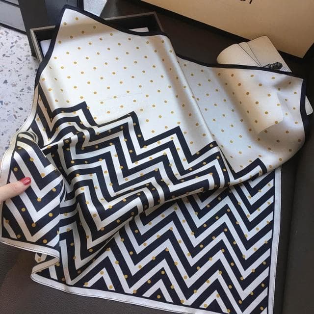 梵花 絲綢女春秋季韓版百搭波紋圓點真絲絲巾桑蠶絲圍巾領巾小方巾